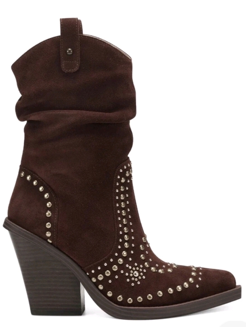 Jessica Simpson Larna Nut Brown Suede Studded Western Boots New In Box Size 7.5